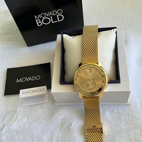 Movado BOLD Gold Mesh Bracelet Watch - Picture 2 of 8
